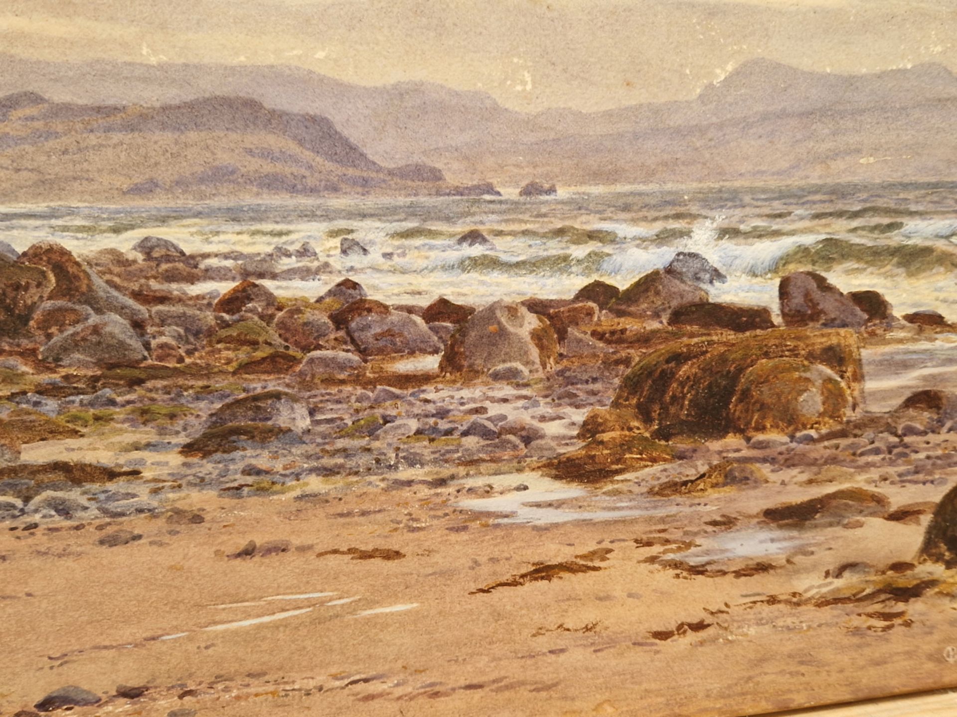 PETER GHENT 19th CENTURY ENGLISH SCHOOL A COASTAL LANDSCAPE, SIGNED, WATERCOLOUR, UNFRAMED. 43 x - Image 5 of 7