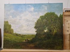 NORMAN COKER (20th CENTURY) ARR. LANDSCAPE WITH HERDSMAN, SIGNED, OIL ON CANVAS, UNFRAMED. 70 x