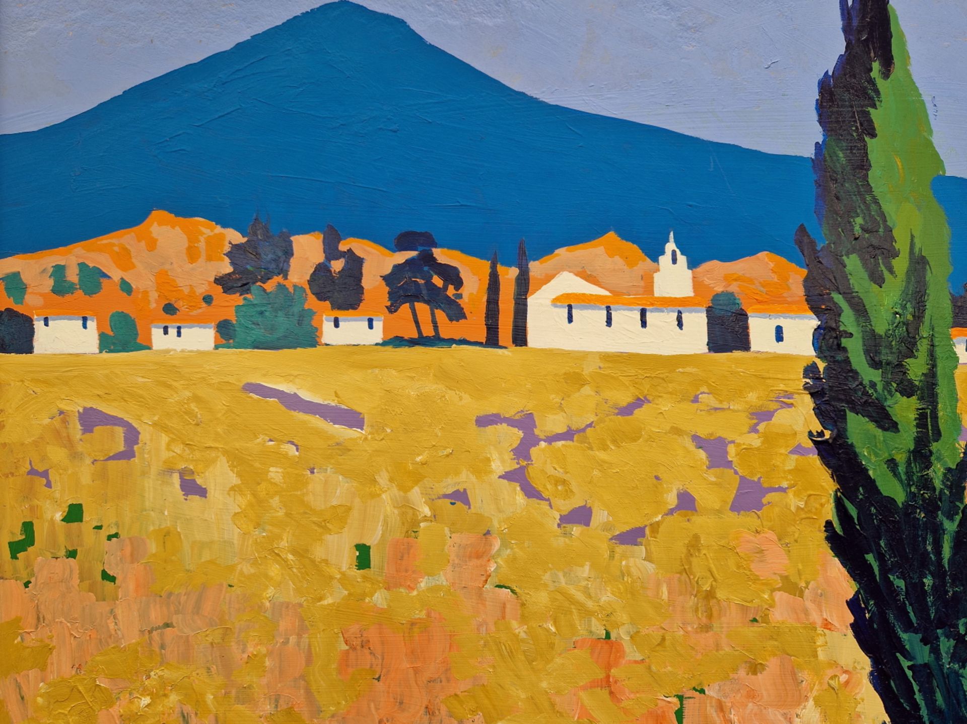 MICHAEL SAVILLE CONTEMPORARY SCHOOL. ARR. LUBERON HILLS PROVENCE, OIL ON BOARD, SIGNED. 51 x 61cms - Image 3 of 6