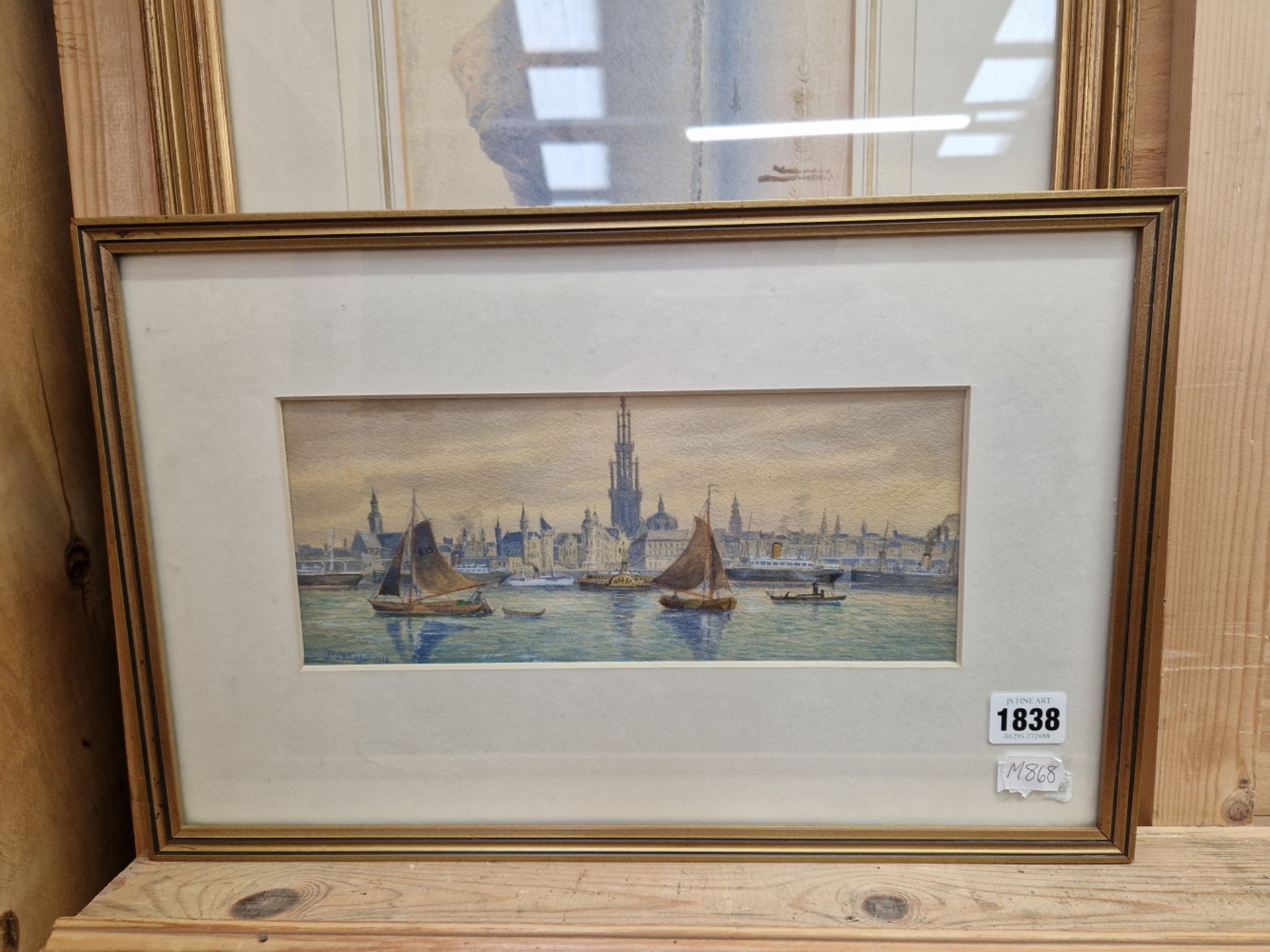 TWO 19th/20th CENTURY ENGLISH SCHOOL PAINTINGS A CITY VIEW AND A LAKE LANDSCAPE, BOTH SIGNED OR - Image 2 of 8