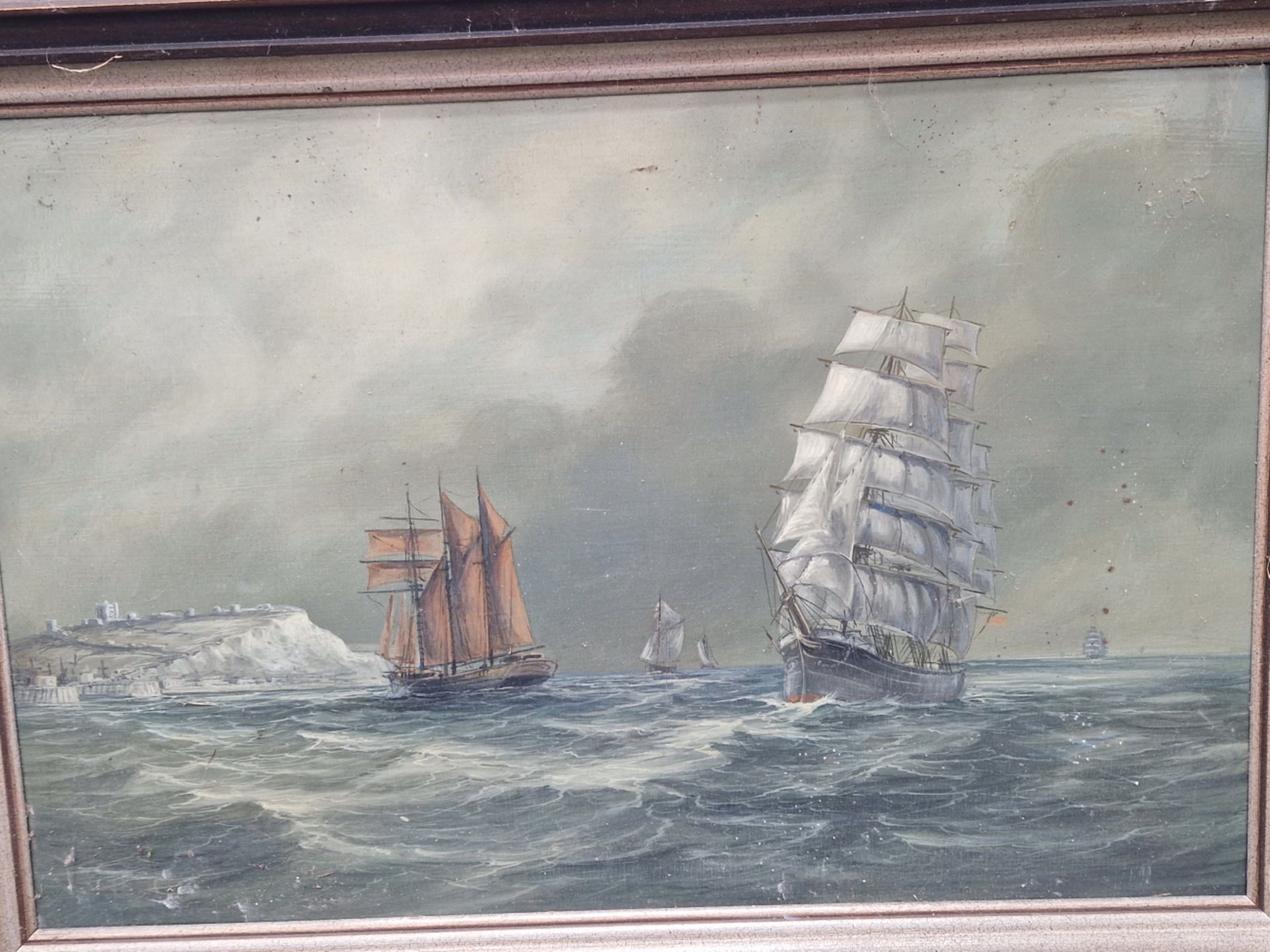 20th CENTURY ENGLISH SCHOOL A MARINE SCENE, OIL ON BOARD. 35 x 53cms