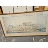 THREE DECORATIVE FURNISHING PICTURES INCLUDING ARCHITECTURAL SCENES AND A MAP OF LONDON. SIZES