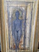 CONTEMPORARY SCHOOL STANDING NUDE, SIGNED INDISTINCTLY, OIL ON CANVAS. 122 x 61cms