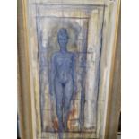 CONTEMPORARY SCHOOL STANDING NUDE, SIGNED INDISTINCTLY, OIL ON CANVAS. 122 x 61cms