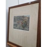 EARLY 20th CENTURY SCHOOL FOUR OAK FRAMED COLOUR PRINTS OF GARDEN SCENES, SIGNED INDISTINCTLY. 26