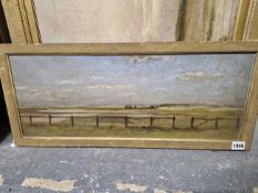 EARLY 20th CENTURY ENGLISH SCHOOL A RURAL LANDSCAPE, INDISTINCTLY SIGNED, OIL ON BOARD. 22 x 58cms