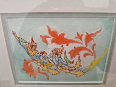 A GROUP OF DECORATIVE INDONESIAN CONTEMPORARY WATERCOLOURS TOGETHER WITH VARIOUS ANTIQUE AND LATER