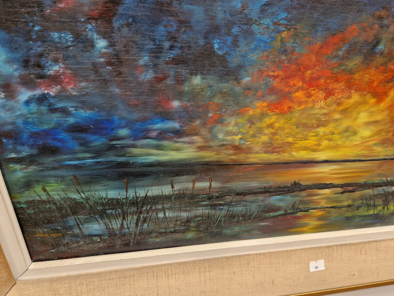 CONTEMPORARY SCHOOL THE SUN SET, OIL ON BOARD. 44 x 105cms - Image 4 of 8