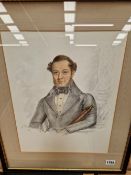 19th CENTURY ENGLISH SCHOOL PORTRAIT OF A SEA CAPTAIN, WATERCOLOUR. 36 x 29cms TOGETHER WITH A