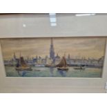 TWO 19th/20th CENTURY ENGLISH SCHOOL PAINTINGS A CITY VIEW AND A LAKE LANDSCAPE, BOTH SIGNED OR