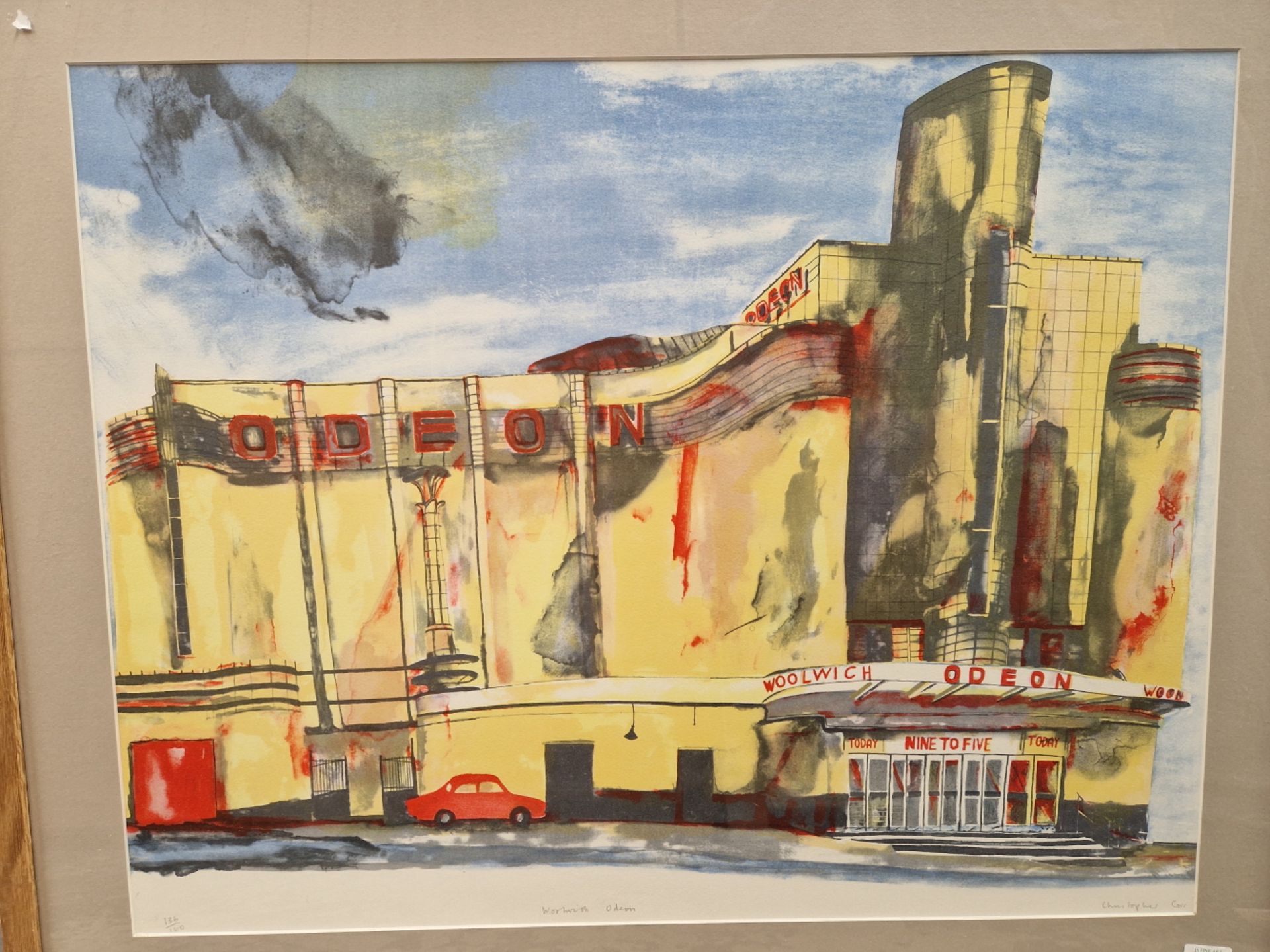 CHRISTOPHER CORR ) 1955 - ) ARR. WOOLWICH ODEON PENCIL SIGNED LIMITED EDITION COLOUR PRINT 53 x