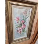 LATE 19th CENTURY ENGLISH SCHOOL FLOWER STUDY, INITIALLED, OIL ON CANVAS. 48 x 25cms