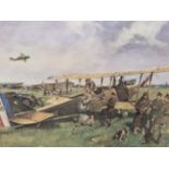 AFTER TERRENCE CUNEO ( 1907-1996 ) ARR. FIRST AIR POST, PENCIL SIGNED COLOURED PRINT. 57 x 68cms