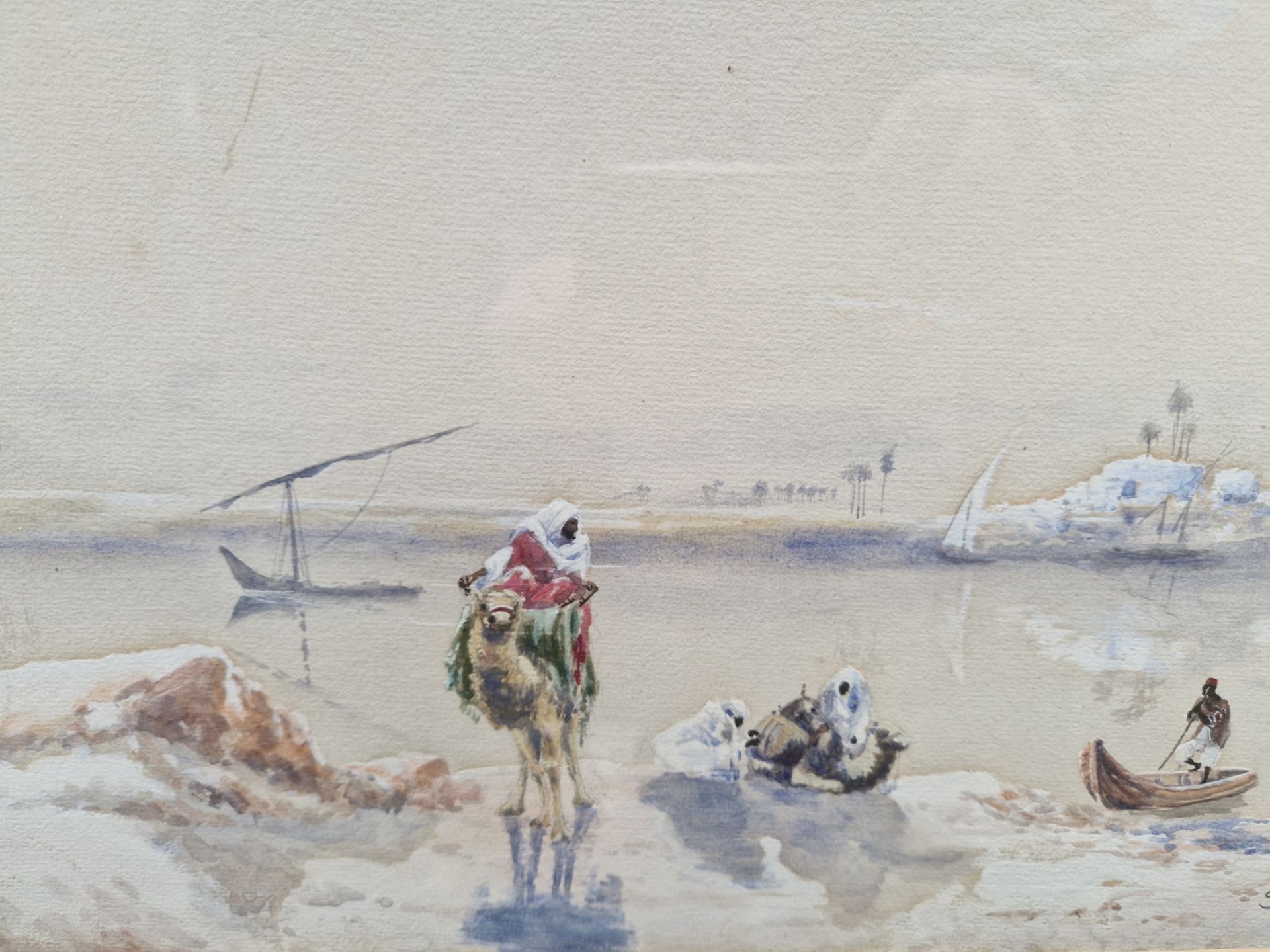 STEPHEN BLUNDELL EARLY 20th CENTURY ENGLISH SCHOOL FIGURES ALONG THE NILE, A PAIR, SIGNED, - Image 5 of 8