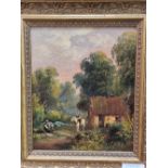 ATTRIBUTED TO HENRY HARRIS 19th CENTURY ENGLISH SCHOOL A PAIR OF RUSTIC RURAL SCENES, OIL ON CANVAS.