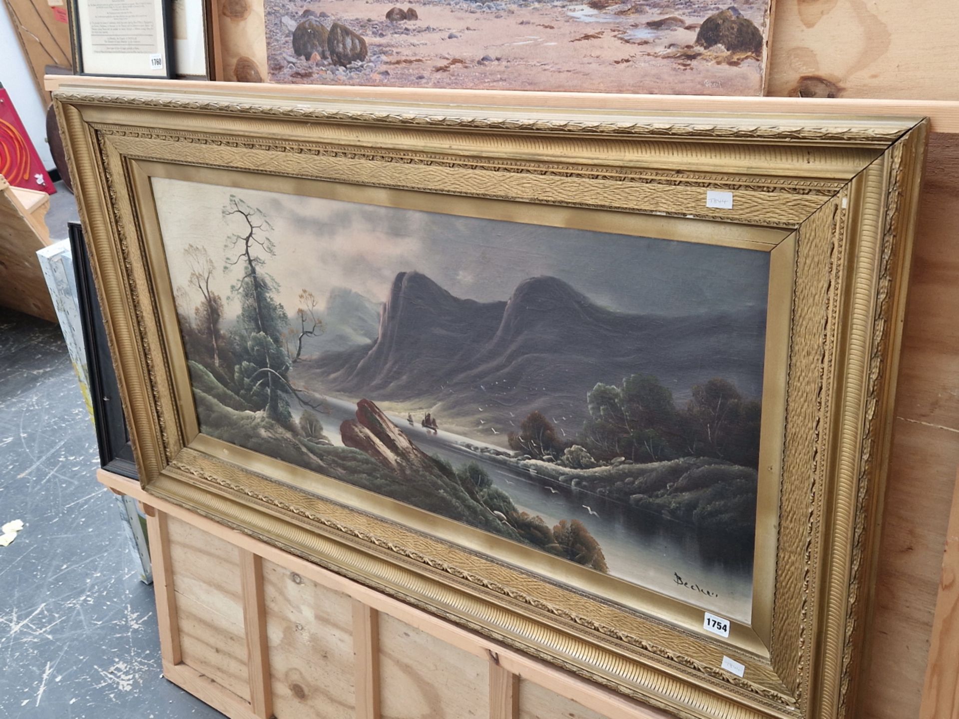 19th/20th CENTURY ENGLISH SCHOOL A MOUNTAINOUS LAKE SCENE, SIGNED INDISTINCTLY, OIL ON CANVAS. 47 - Image 3 of 9