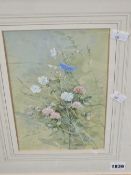 20th CENTURY ENGLISH SCHOOL A FLOWER STUDY WITH BUTTERFLY, SIGNED INDISTINCTLY, WATERCOLOUR. 30 x