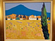 MICHAEL SAVILLE CONTEMPORARY SCHOOL. ARR. LUBERON HILLS PROVENCE, OIL ON BOARD, SIGNED. 51 x 61cms
