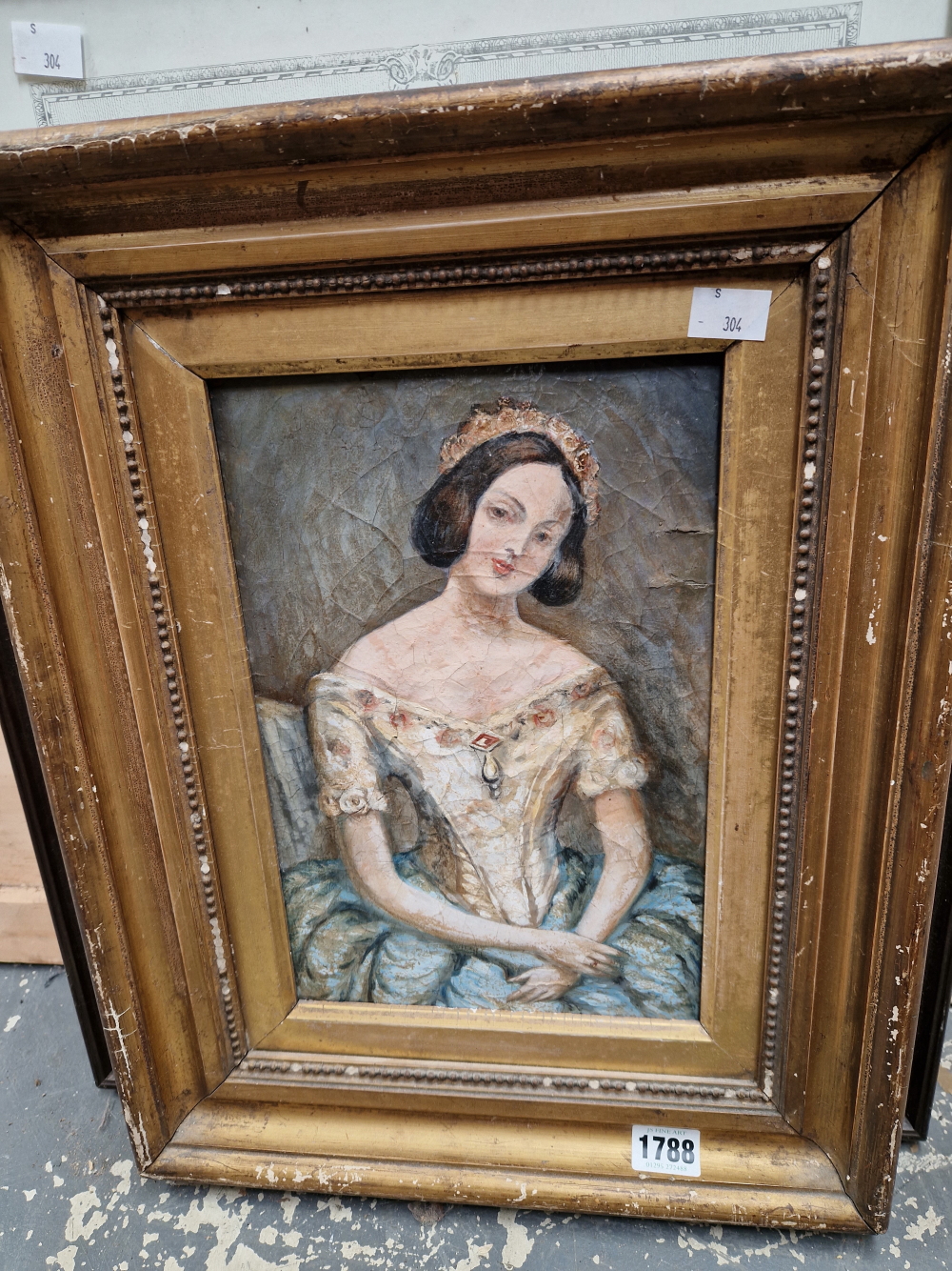 LATE 19th CENTURY ENGLISH NAIVE SCHOOL PORTRAIT OF A YOUNG LADY, OIL ON BOARD. 30 x 20cms TOGETHER - Image 2 of 4