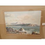 EARLY 20th CENTURY ENGLISH SCHOOL SCOTTISH COASTAL VIEW, SIGNED INDISTINCTLY, GOUACHE. 18 x 27cms