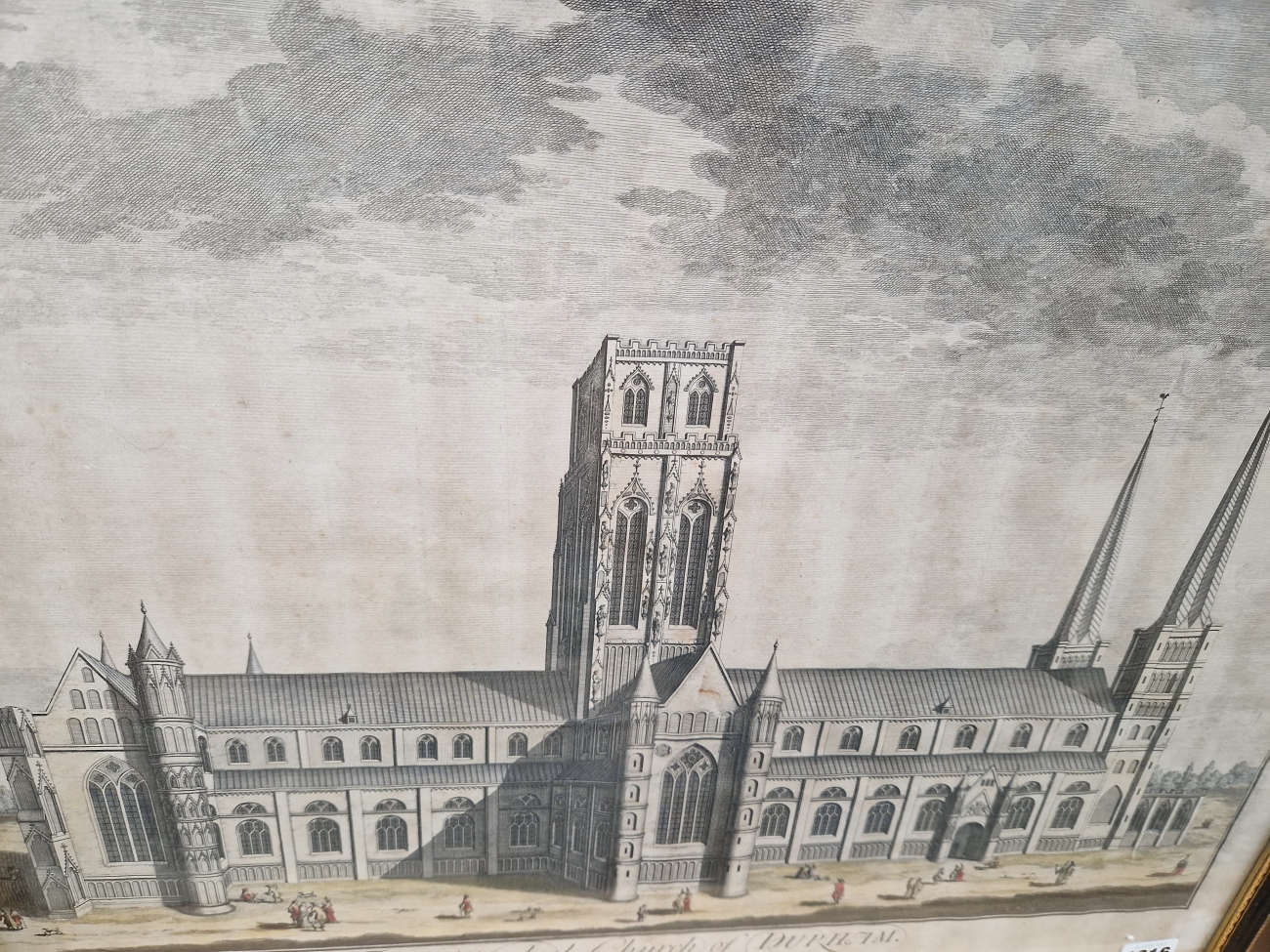 AN ANTIQUE HAND COLOURED PRINT OF DURHAM CATHEDRAL. 51 x 63cms TOGETHER WITH A SMALLER ANTIQUE - Image 3 of 6
