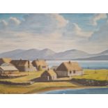 G. R. PICKEN 20th CENTURY SCHOOL. ARR. CROFTERS COTTAGES, SIGNED, OIL ON CANVAS. 50 x 75cms