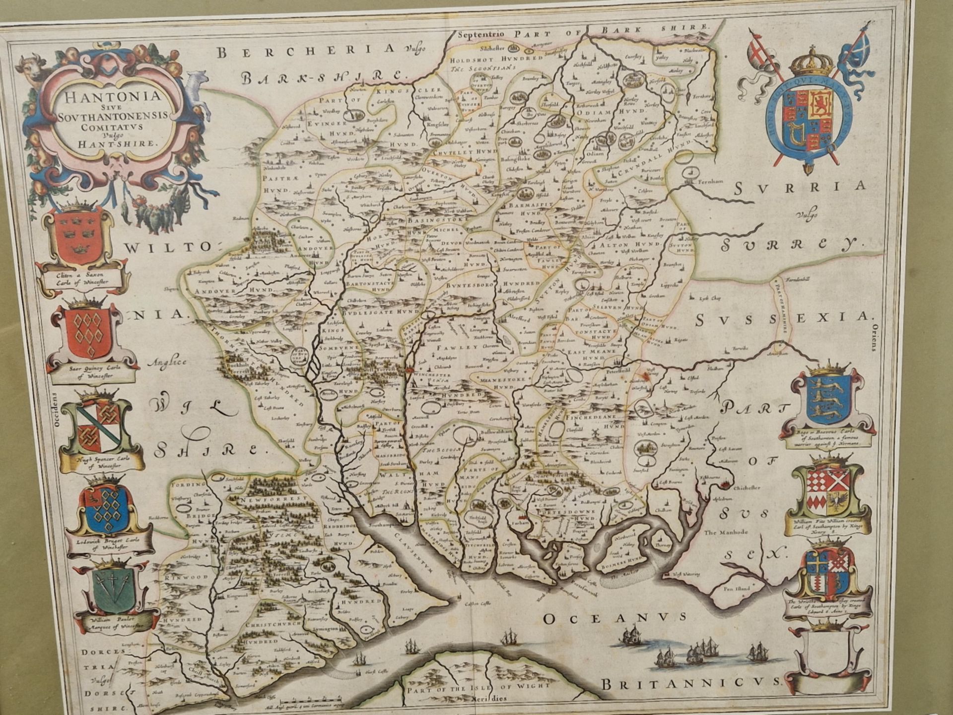 A COLOURED MAP OF HAMPSHIRE, AFTER WILLIAM JANSZOON BLAEU