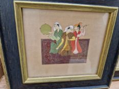 A GROUP OF THREE INDO-PERSIAN MINIATURE WATERCOLOURS. THE BIRD SELLER, FEMALE MUSICIANS AND A FIGURE
