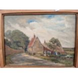 TWO 20th CENTURY LANDSCAPE OIL PAINTINGS OF RURAL VILLAGES BY DIFFERENT HANDS. LARGEST 51 x 66cms (