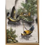 ORIENTAL CONTEMPORARY SCHOOL TWO DECORATIVE OIL PAINTINGS OF MARINE SCENES, SIZES VARY
