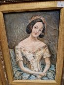 LATE 19th CENTURY ENGLISH NAIVE SCHOOL PORTRAIT OF A YOUNG LADY, OIL ON BOARD. 30 x 20cms TOGETHER