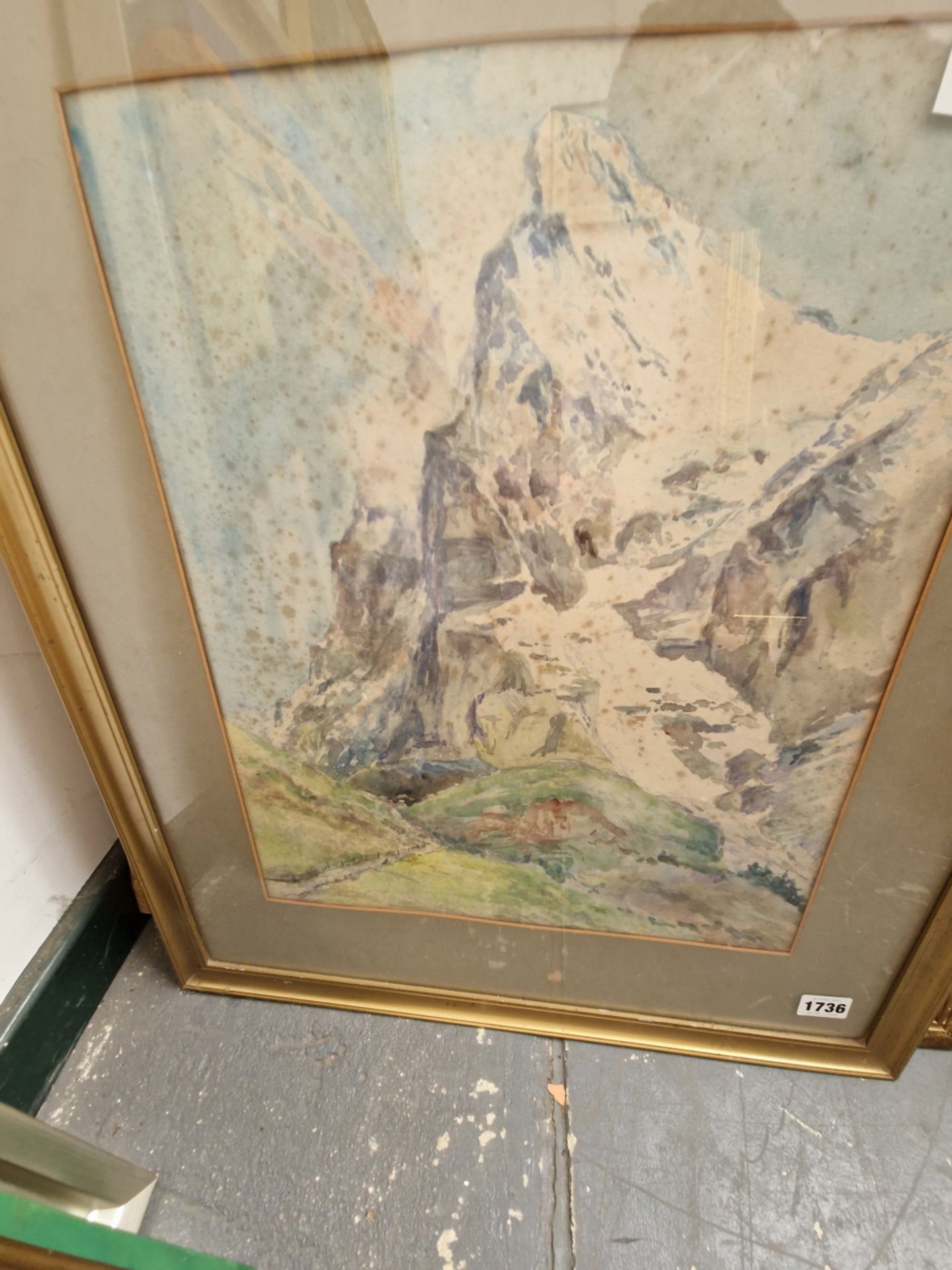 19th/20th CENTURY ENGLISH SCHOOL A MOUNTAIN VIEW, WATERCOLOUR. 44 x 36cms TOGETHER WITH AN ANTIQUE - Image 2 of 4