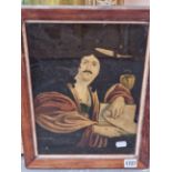 AN ANTIQUE REVERSE PRINT ON GLASS IN ROSEWOOD FRAME. OVERALL SIZE 41 x 31cms