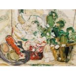 20th CENTURY CONTINENTAL SCHOOL TWO INTERESTING STILL LIFE PAINTINGS, ONE SIGNED INDISTINCTLY, ONE