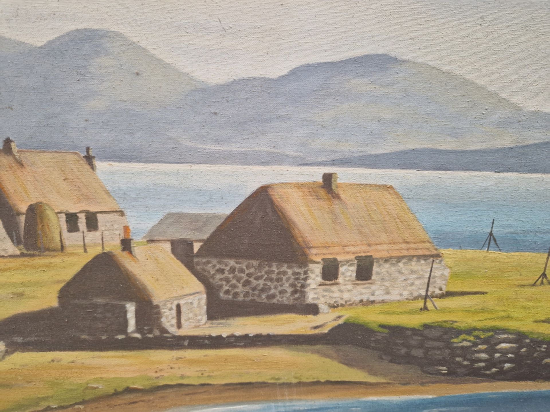 G. R. PICKEN 20th CENTURY SCHOOL. ARR. CROFTERS COTTAGES, SIGNED, OIL ON CANVAS. 50 x 75cms - Image 4 of 7