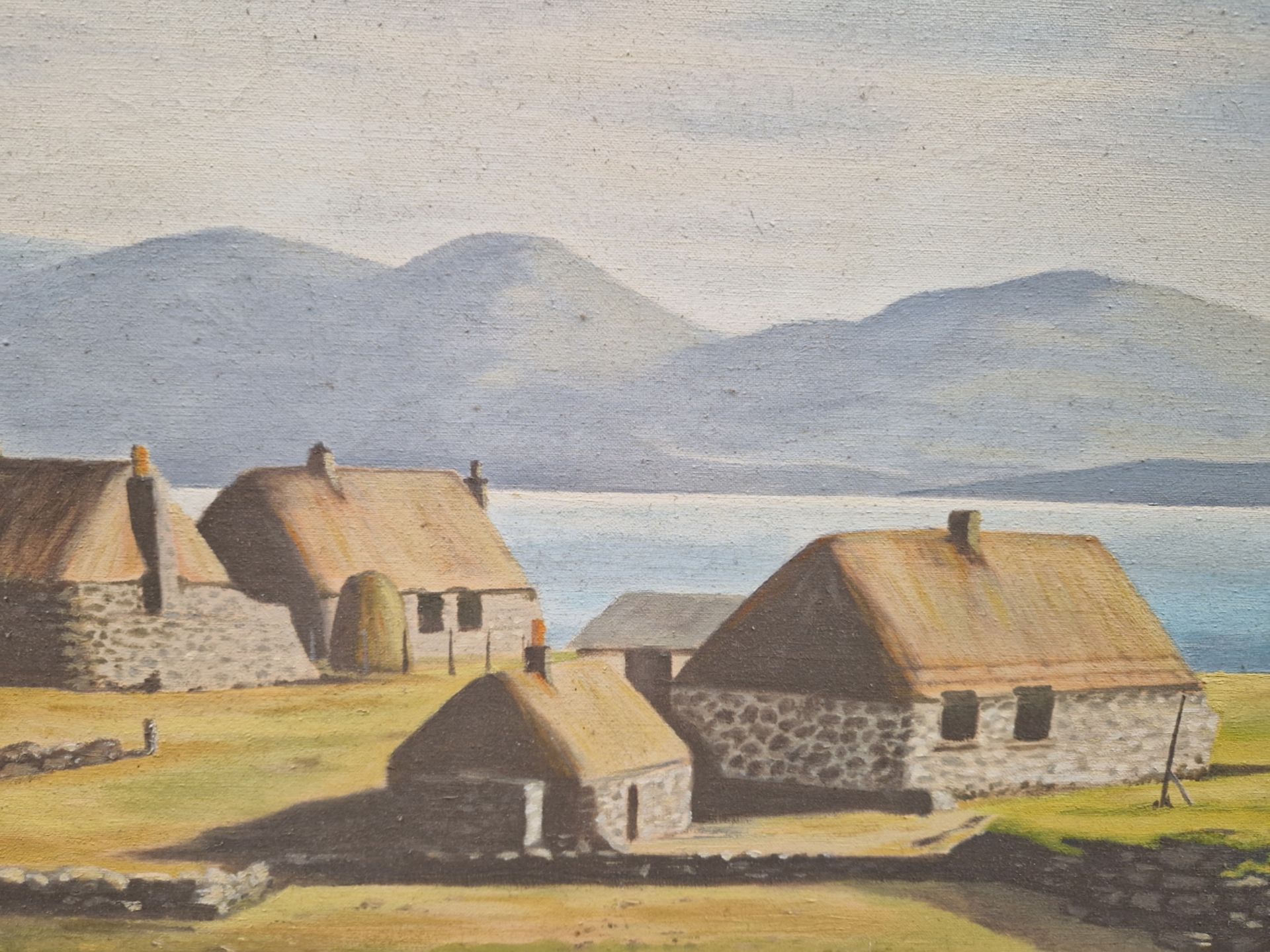 G. R. PICKEN 20th CENTURY SCHOOL. ARR. CROFTERS COTTAGES, SIGNED, OIL ON CANVAS. 50 x 75cms - Image 5 of 7