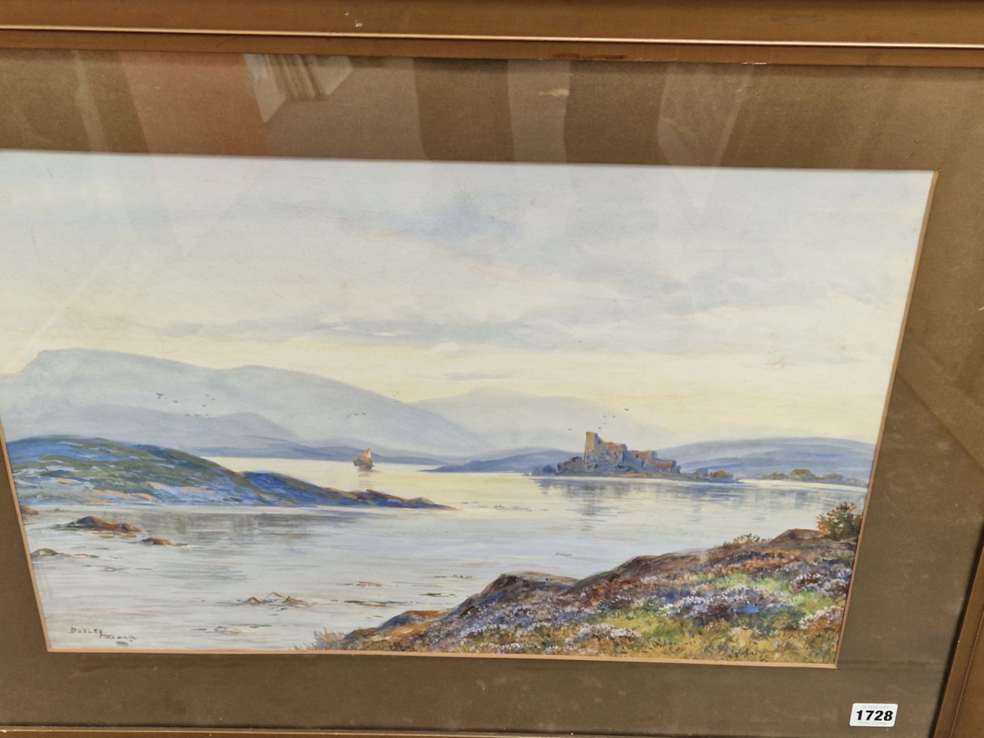 DUDLEY WARD (19th/20th CENTURY ENGLISH SCHOOL) A SCOTTISH LOCH, SIGNED, WATERCOLOUR. 37 x 55cms