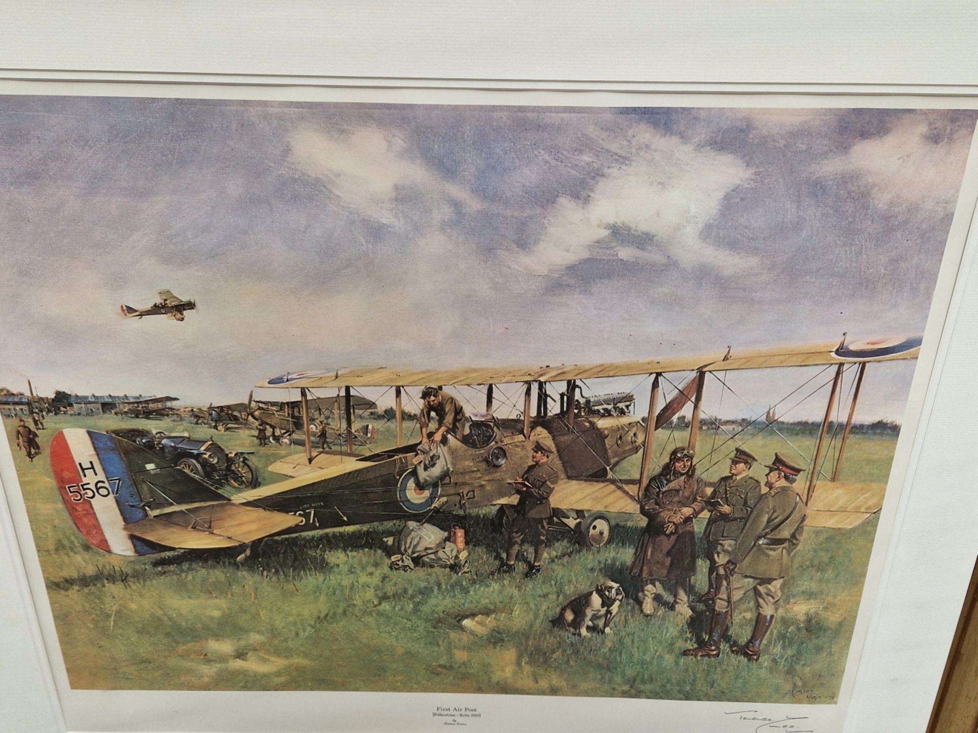 AFTER TERRENCE CUNEO ( 1907-1996 ) ARR. FIRST AIR POST, PENCIL SIGNED COLOURED PRINT. 57 x 68cms - Image 2 of 4