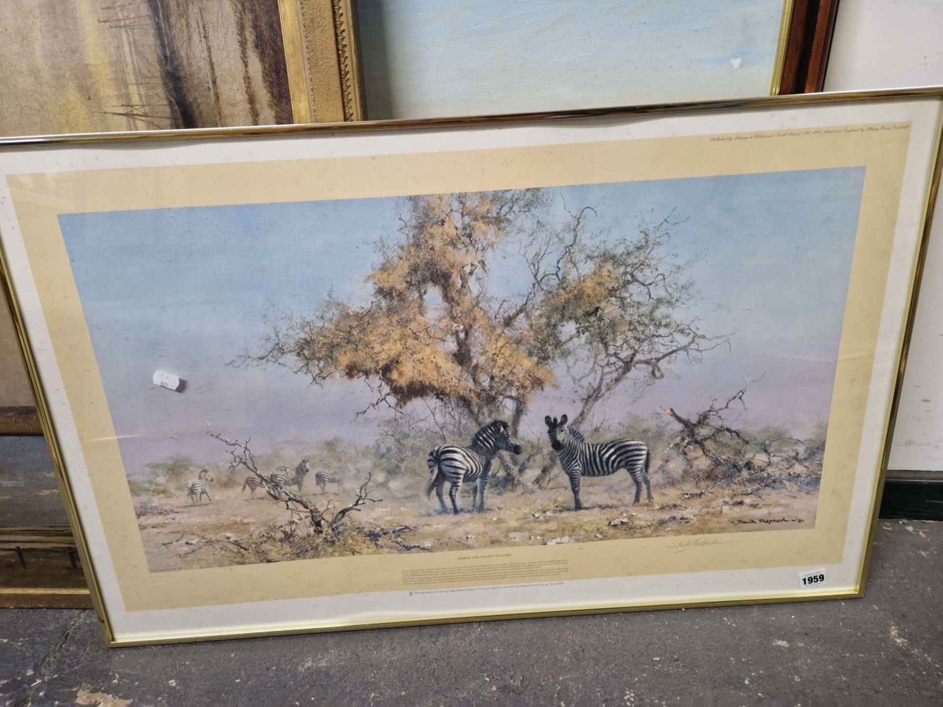 A PENCIL SIGNED LIMITED EDITION COLOUR PRINT AFTER DAVID SHEPHERD ZEBRAS. 50 x 84cms - Image 2 of 6