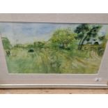 20th CENTURY ENGLISH SCHOOL TWO LANDSCAPE WATERCOLOURS, SIGNED INDISTINCTLY. LARGEST 39 x 49cms (2)