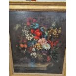 19th CENTURY SCHOOL. A STILL LIFE OF SUMMER FLOWERS, OIL ON CANVAS. 78 x 64cms.