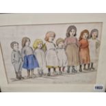 EARLY 20th CENTURY ENGLISH SCHOOL CHILDREN, WATERCOLOUR. 20 x 30cms