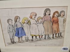 EARLY 20th CENTURY ENGLISH SCHOOL CHILDREN, WATERCOLOUR. 20 x 30cms