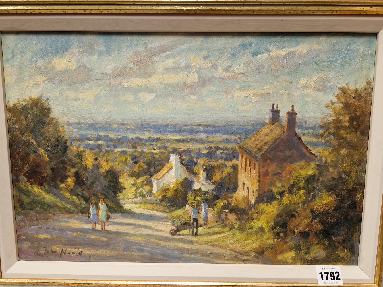 20th CENTURY ENGLISH SCHOOL HILLSIDE COTTAGES, SIGNED INDISTINCTLY, OIL ON BOARD. 30 x 45cms