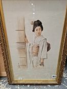 A PORTRAIT OF A JAPANESE LADY TOGETHER WITH A VINTAGE COLOUR PORTRAIT PRINT (2)