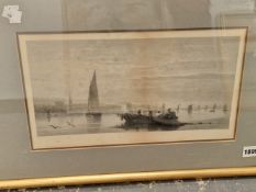 AN ANTIQUE PRINT ENTITLED ON THE THAMES. TOGETHER WITH AN UNFRAMED VINTAGE DANCE HALL PRINT (2)