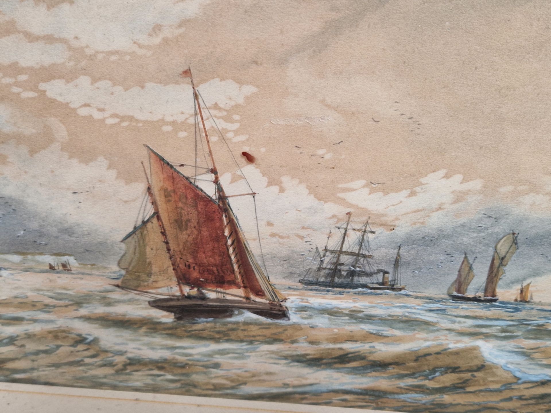 T MORTIMER FISHING BOATS OFF A ROCKY SHORE, SIGNED, WATERCOLOUR. 24 x 36cms TOGETHER WITH A NAIVE - Image 6 of 9