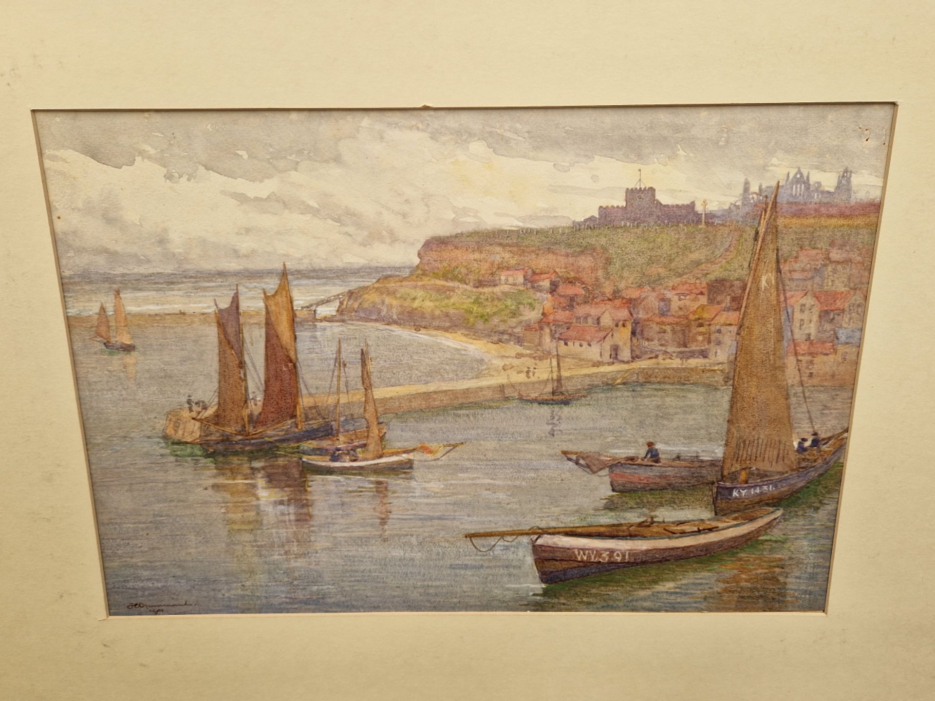 J. DRUMMOND 19th/20th CENTURY ENGLISH SCHOOL A VIEW OF WHITBY, SIGNED, WATERCOLOUR, MOUNTED BUT - Image 2 of 7