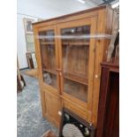 A VICTORIAN PINE 4 DOOR GLAZED TOP KITCHEN / SCULLERY CABINET