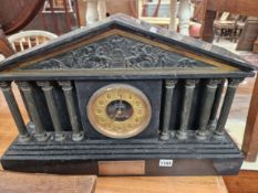 A LARGE VICTORIAN SLATE MANTLE CLOCK.